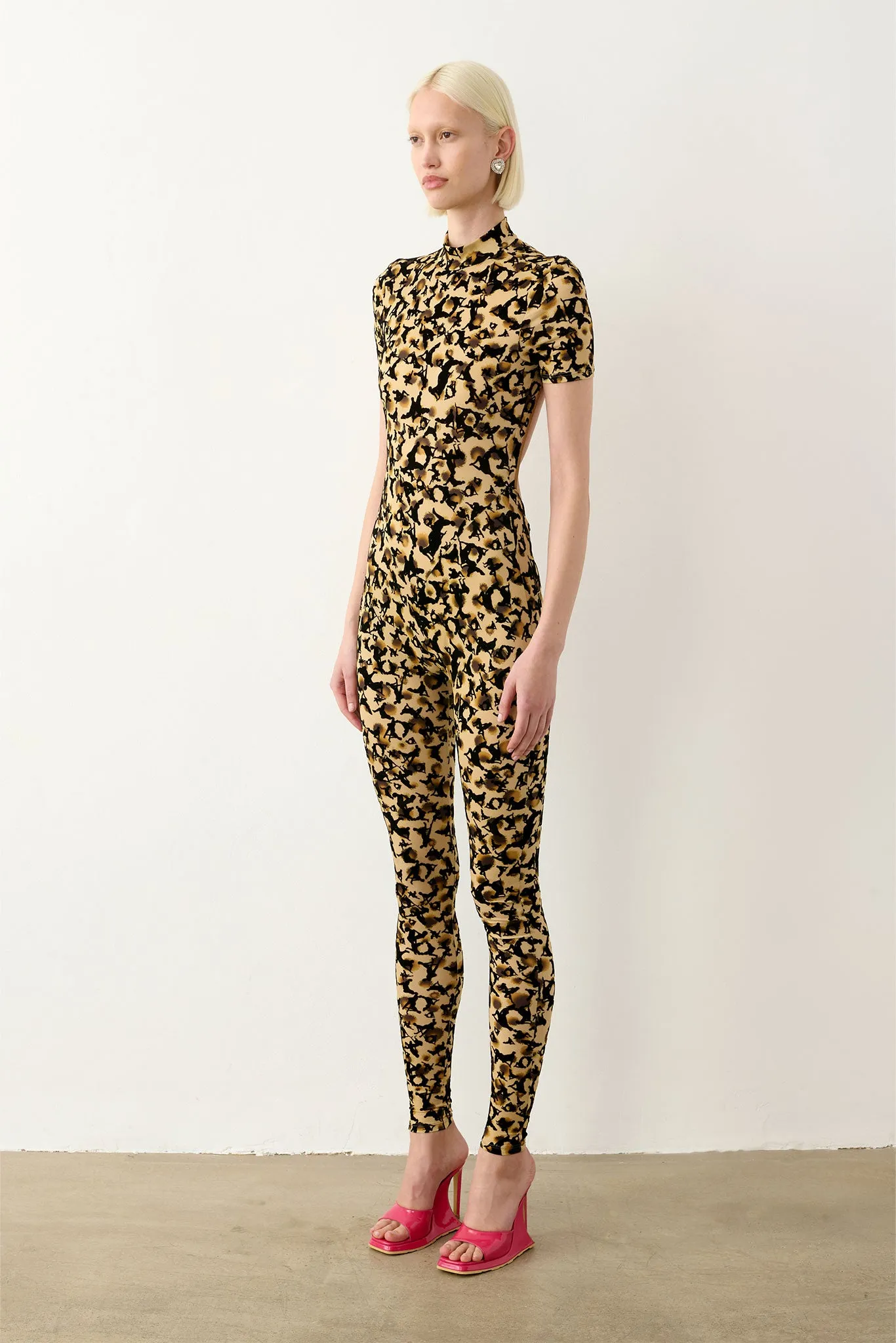 Knockout Jumpsuit Beige Leopard Print