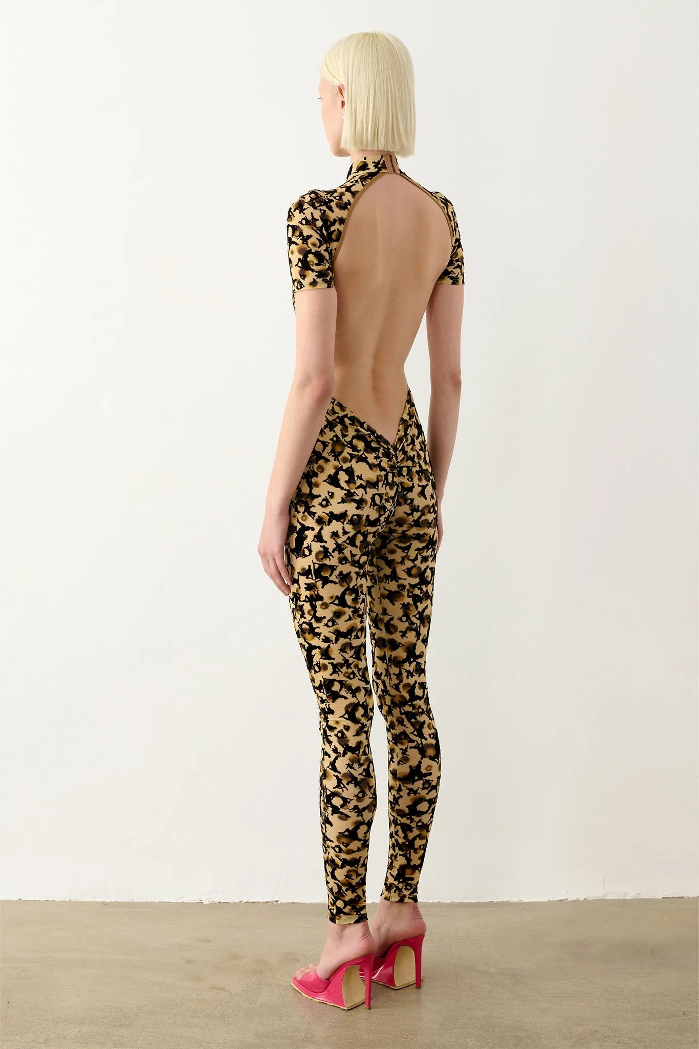 Knockout Jumpsuit Beige Leopard Print