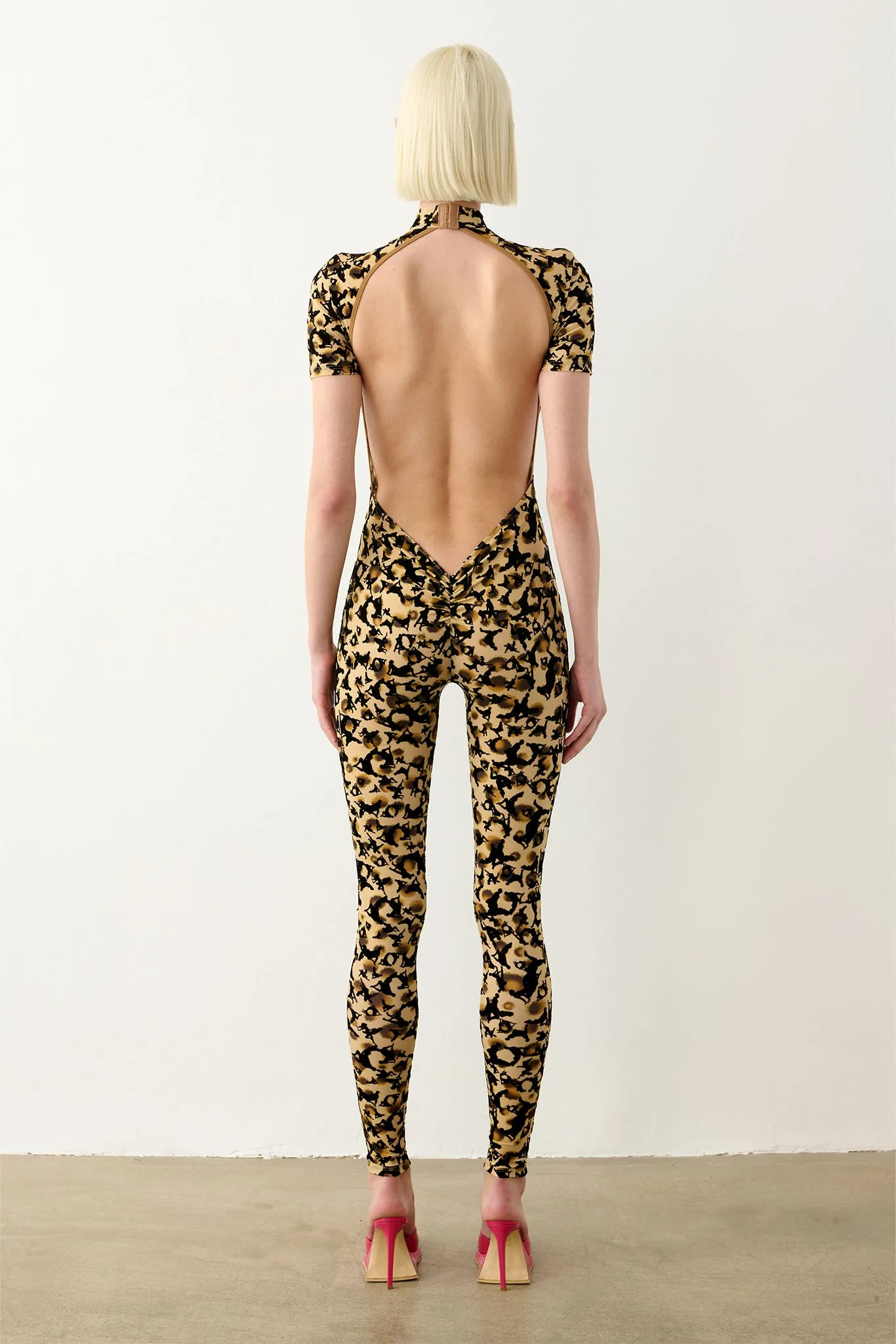 Knockout Jumpsuit Beige Leopard Print