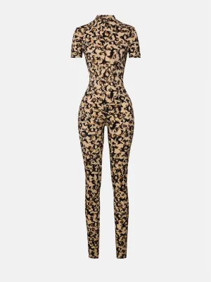 Knockout Jumpsuit Beige Leopard Print