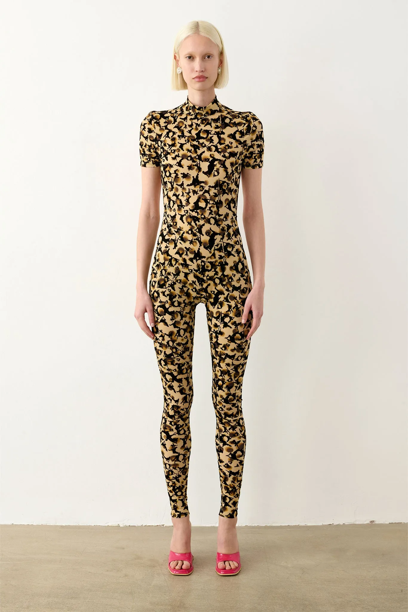 Knockout Jumpsuit Beige Leopard Print