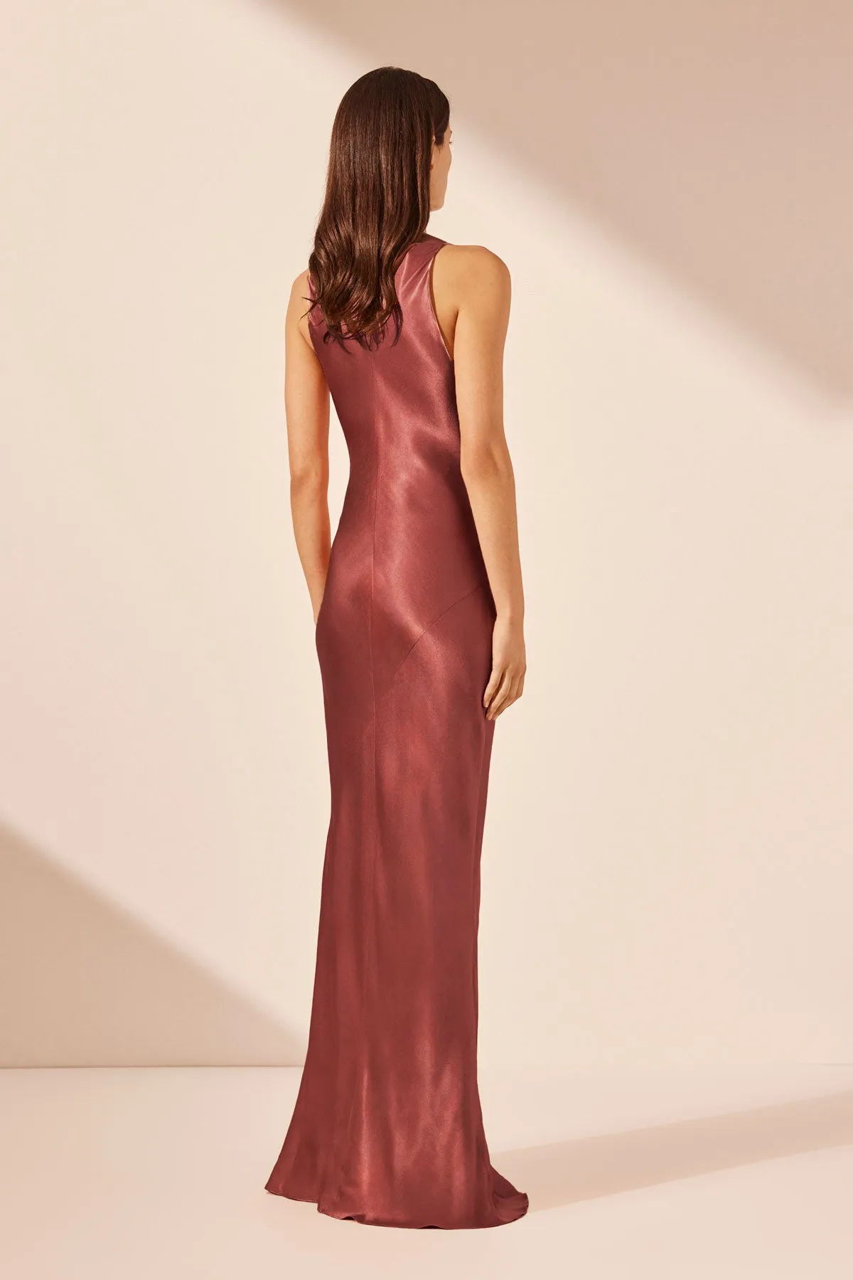 LA LUNE HIGH NECK COWL MAXI DRESS - TERRACOTTA