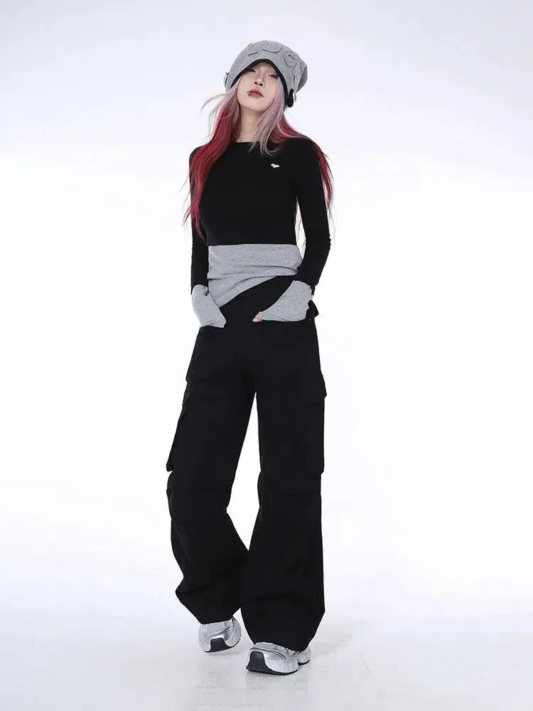 Lazy Solid Pleats Pocket Cargo Pants