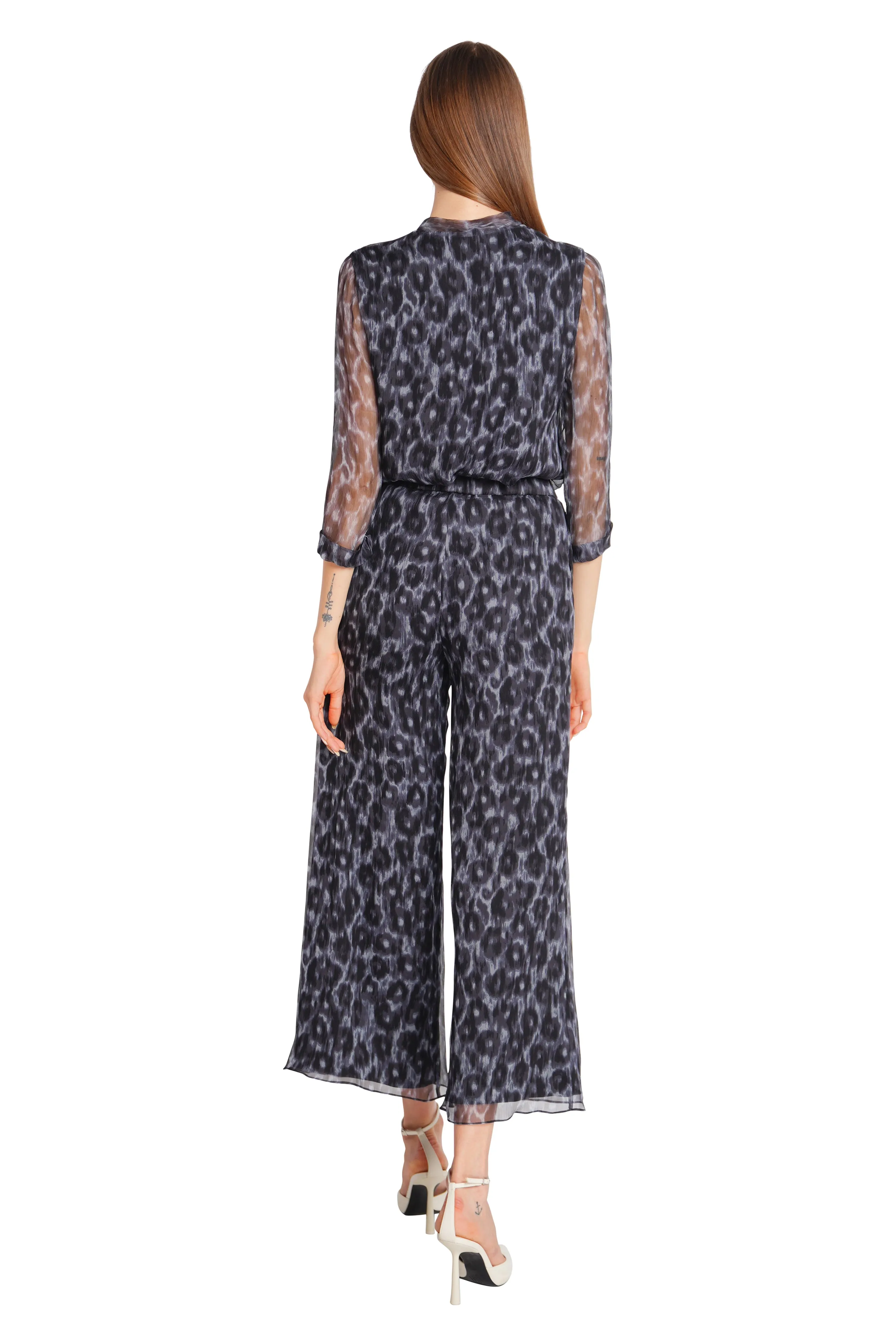 Liz Crinkled Chiffon Flowy Pants in Leopard Print