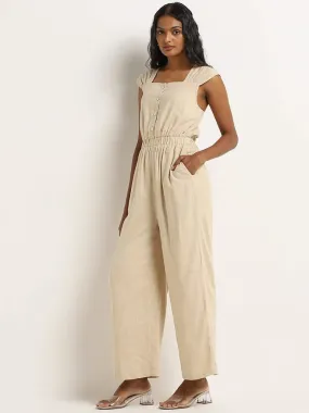 LOV Beige Blended Linen Jumpsuit