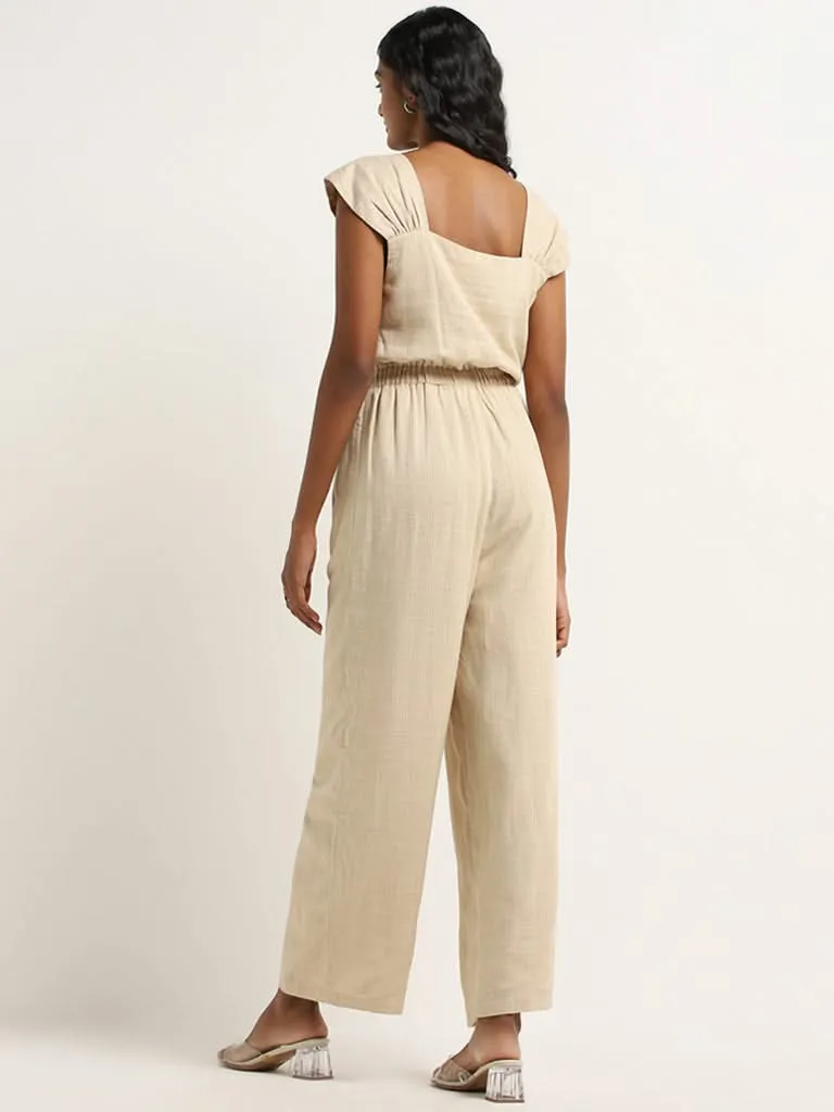 LOV Beige Blended Linen Jumpsuit