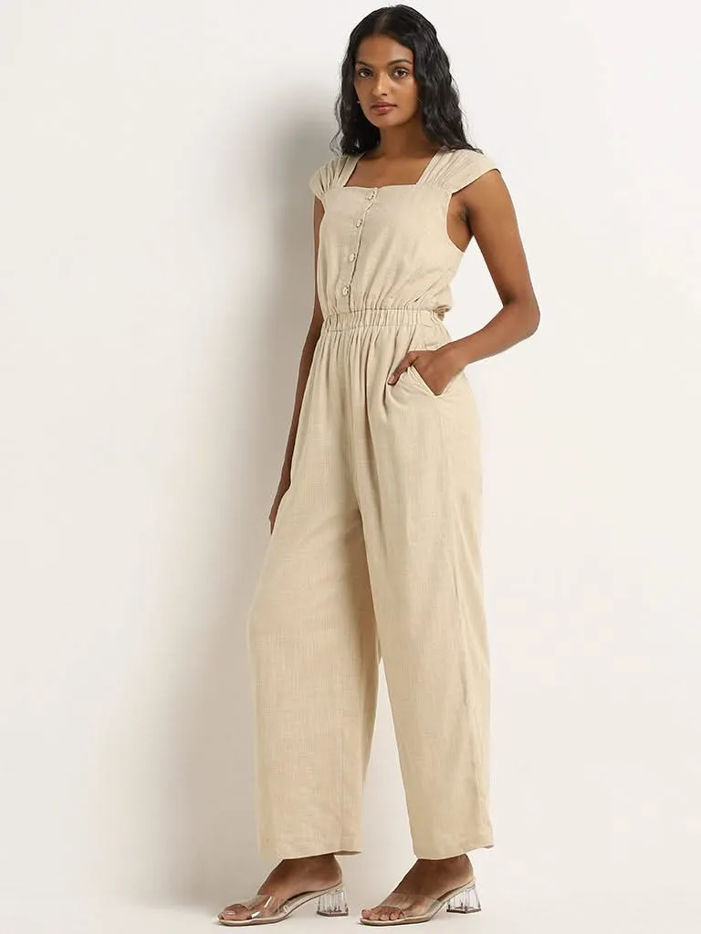 LOV Beige Blended Linen Jumpsuit