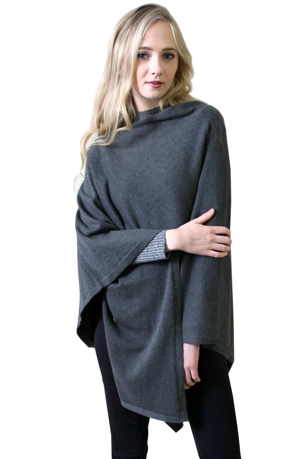 Loving Thread Women's Organic Sweater Knit Boatneck Poncho Wrap