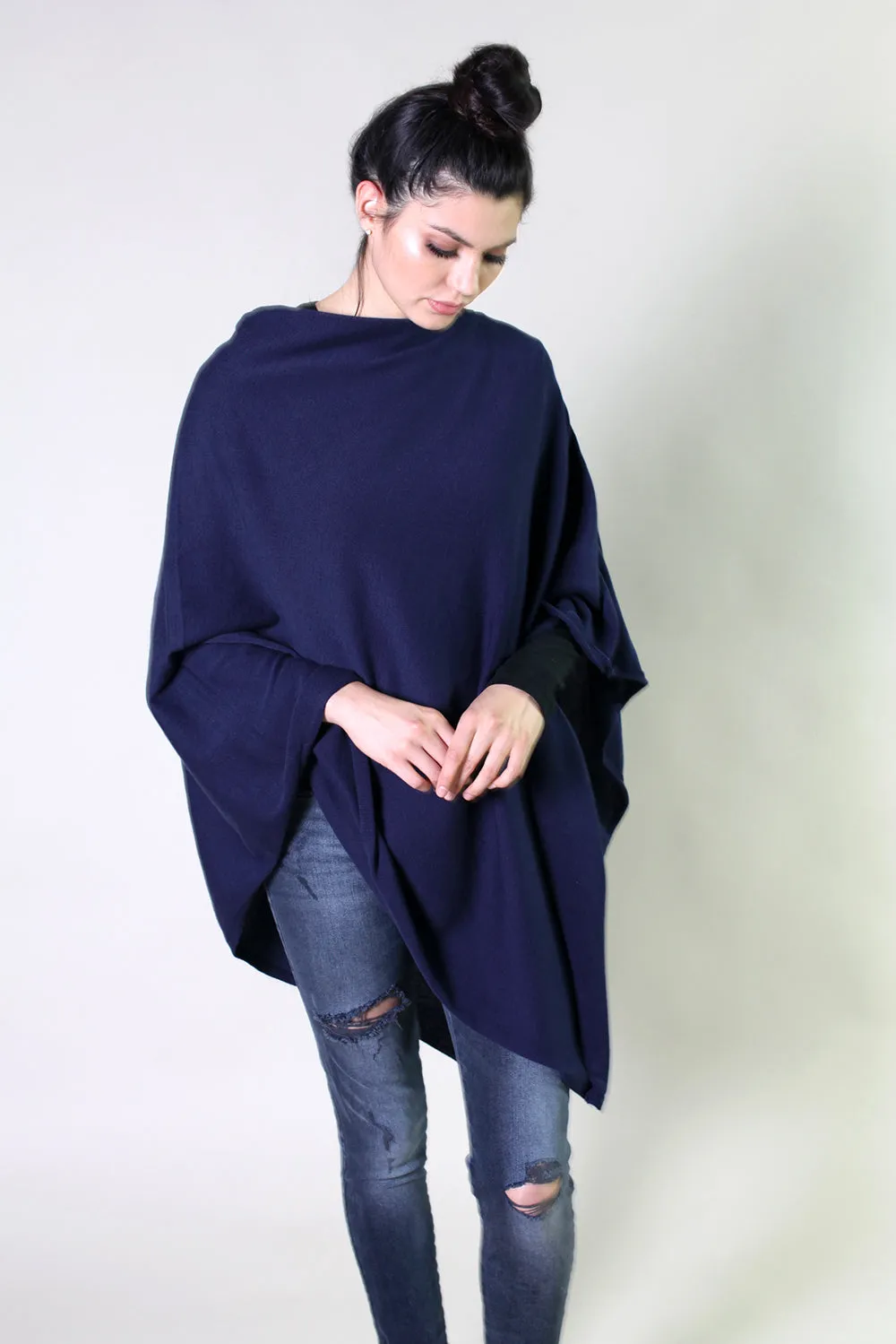 Loving Thread Women's Organic Sweater Knit Boatneck Poncho Wrap