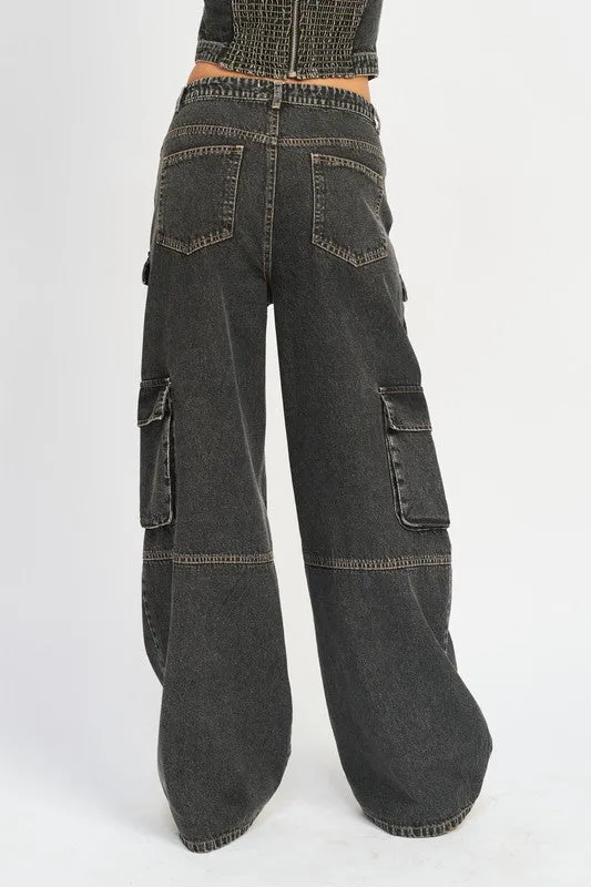 Low Rise Cargo Denim Pants