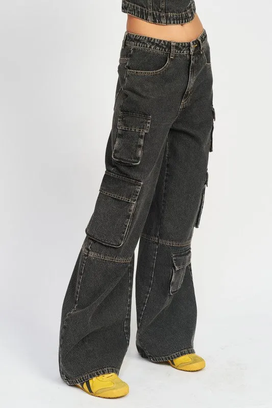 Low Rise Cargo Denim Pants