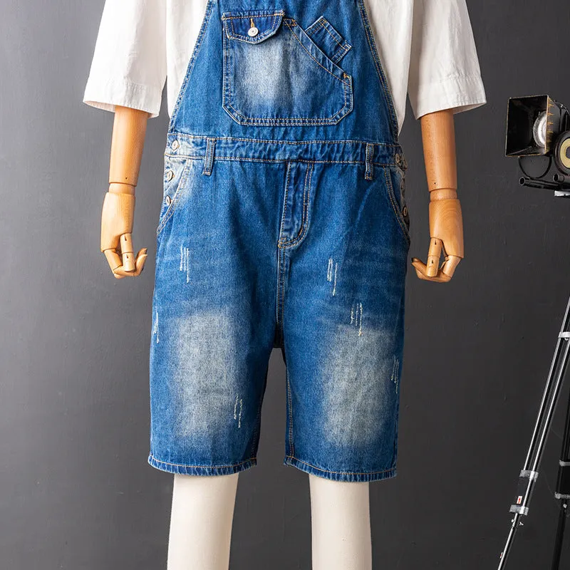 Mens Denim Bib Overall Shorts Above Knee Length Rompers Walk Dungaree Jumpsuit Relaxed Fit