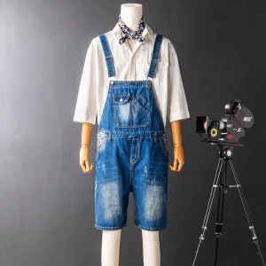 Mens Denim Bib Overall Shorts Above Knee Length Rompers Walk Dungaree Jumpsuit Relaxed Fit