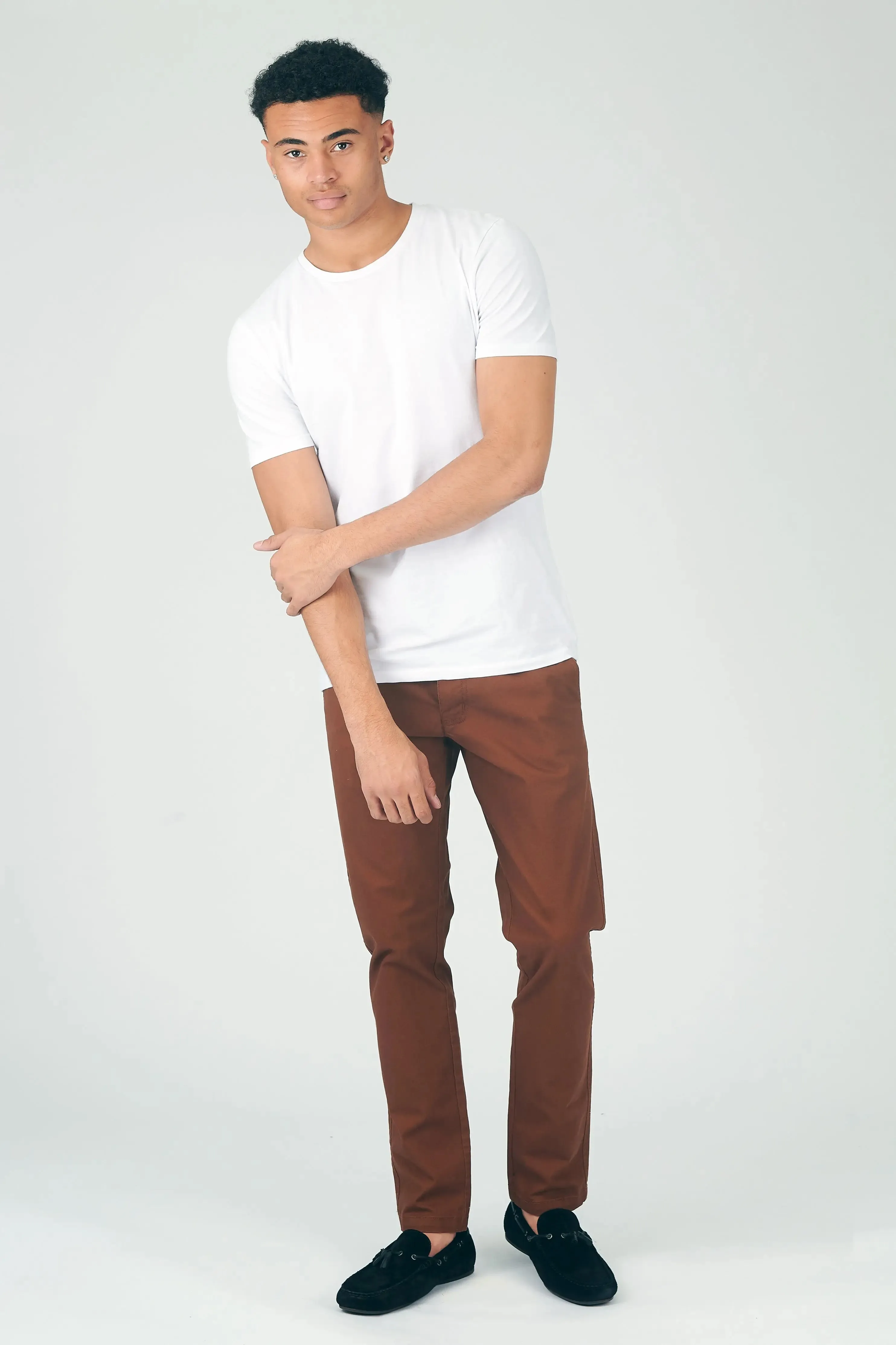 Men's Slim Fit Stretch Chino Trouser - Rust Brown