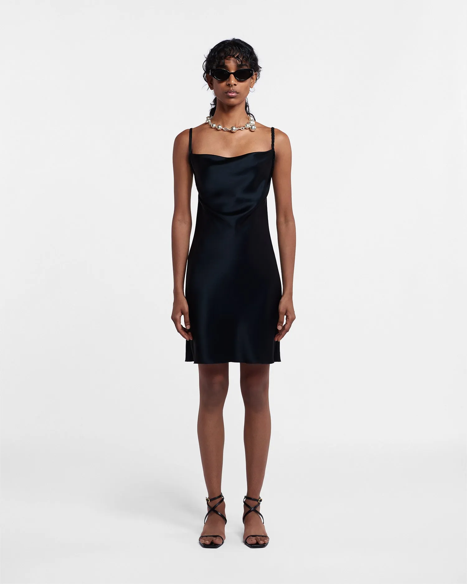 Merva - Slip Satin Mini Dress - Black