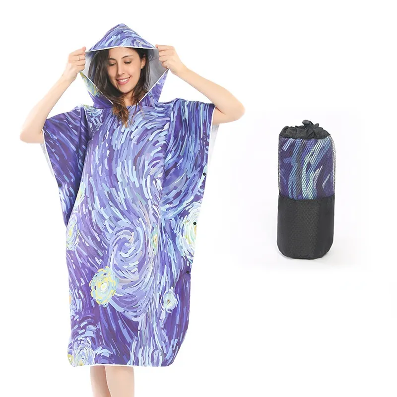 Microfiber Poncho Surf Beach Towels Changing Robe Bathrobe Cloaks With Hooded Watersport Activities Adult Woman Men Bath Wetsuit