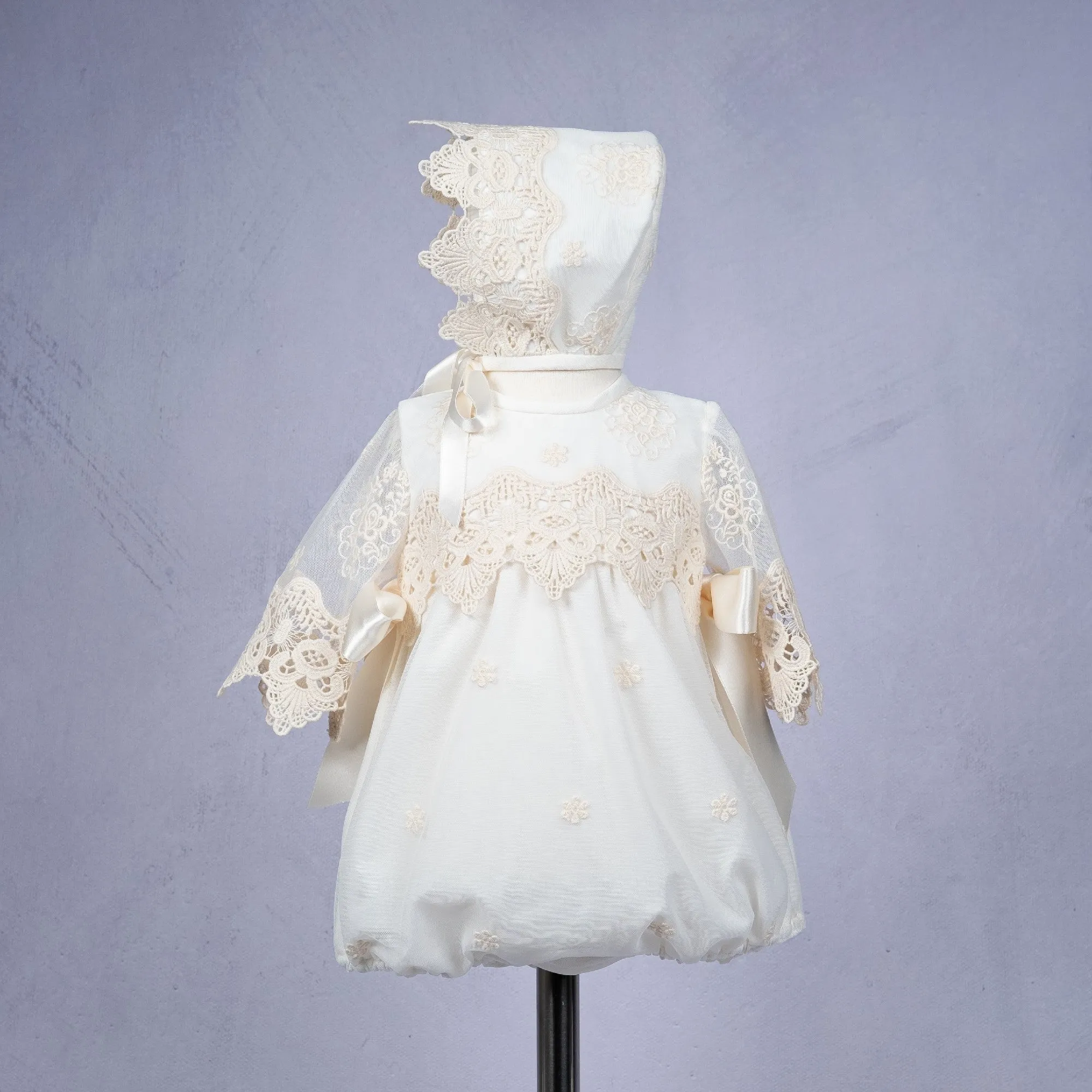 Mikimama Tulle and guipure Romper with Bonnet