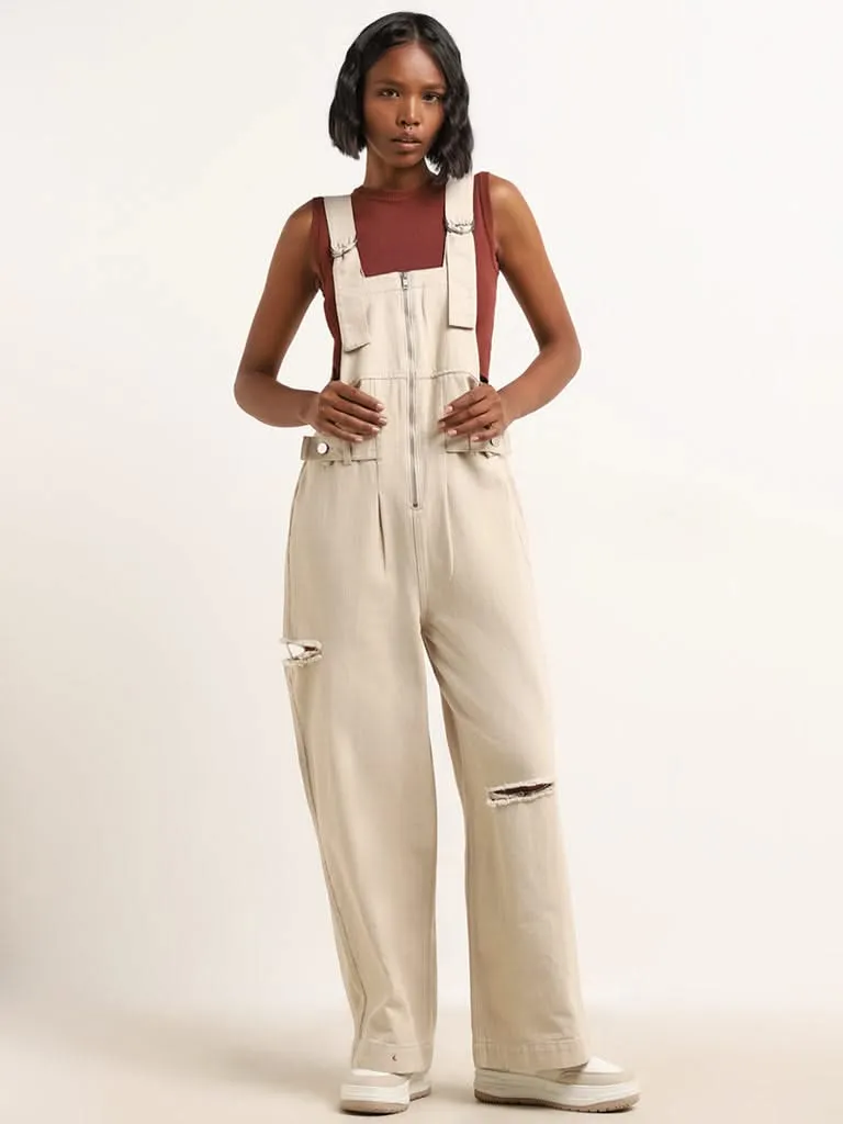 Nuon Beige Denim Jumpsuit