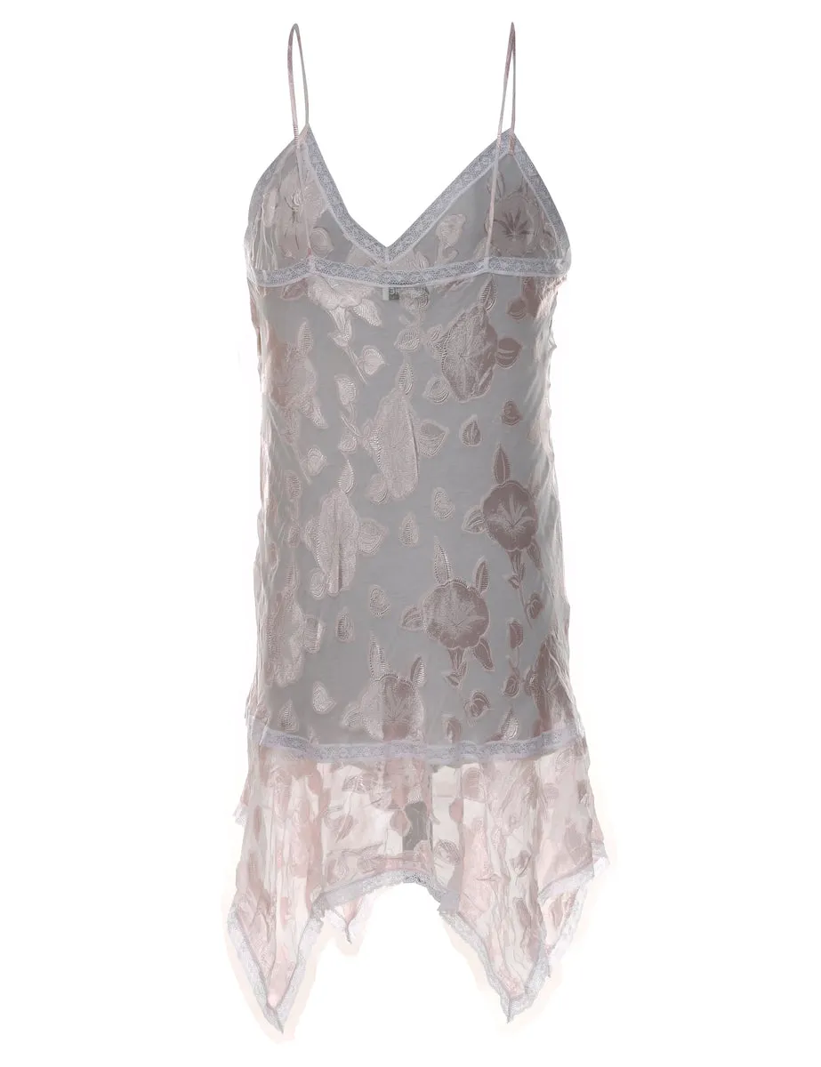 Off-White & Silver Floral Print Y2K Strappy Slip Dress - S