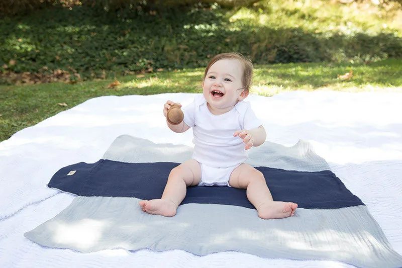 Organic Baby Blanket - Roly Blanket™ Navy Blue/Gray