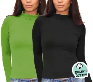 ORGANIC COTTON LONG SLEEVE TURTLE NECK TOP PACK OF 2 (BLACK&GREEN)