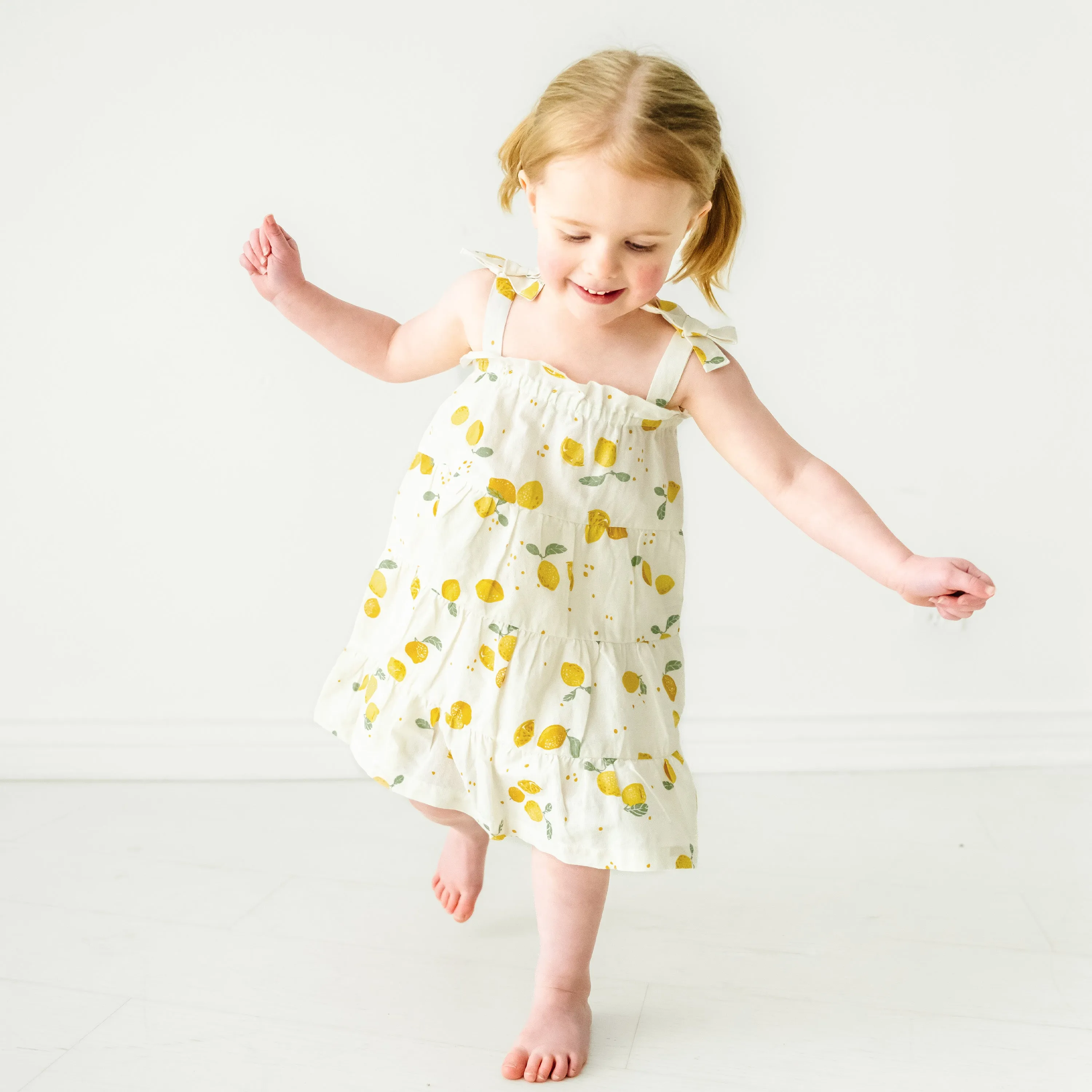 Organic Girls Tiered Strap Dress Linen - Citron