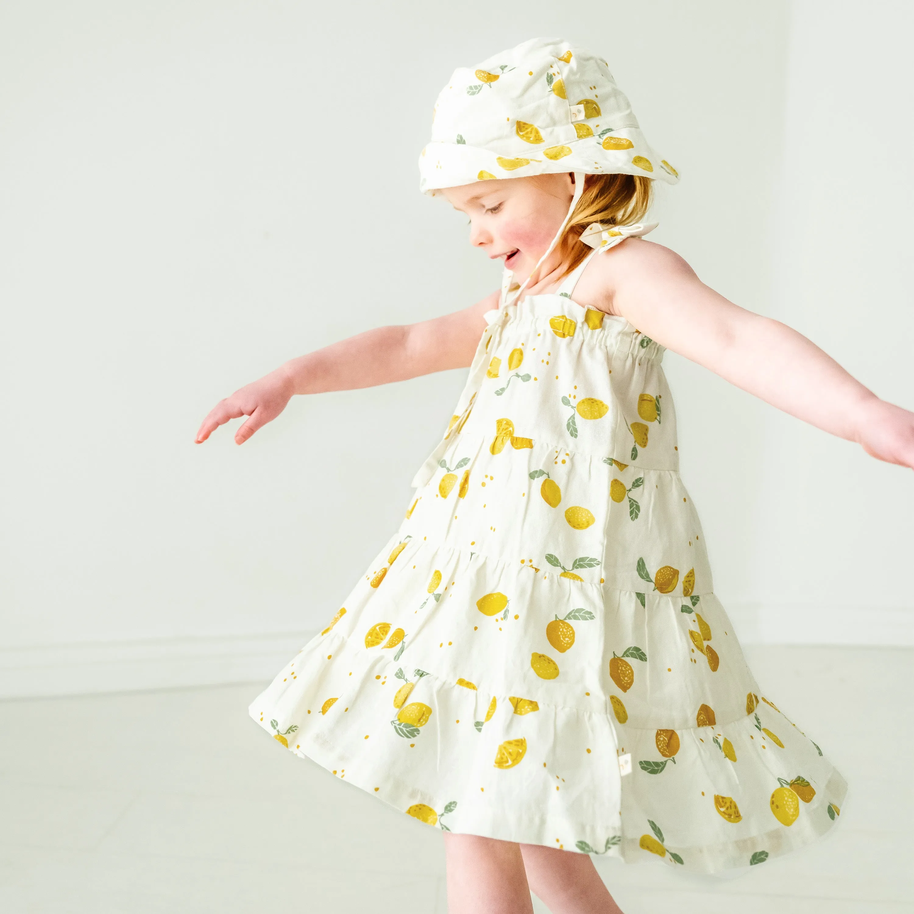 Organic Girls Tiered Strap Dress Linen - Citron