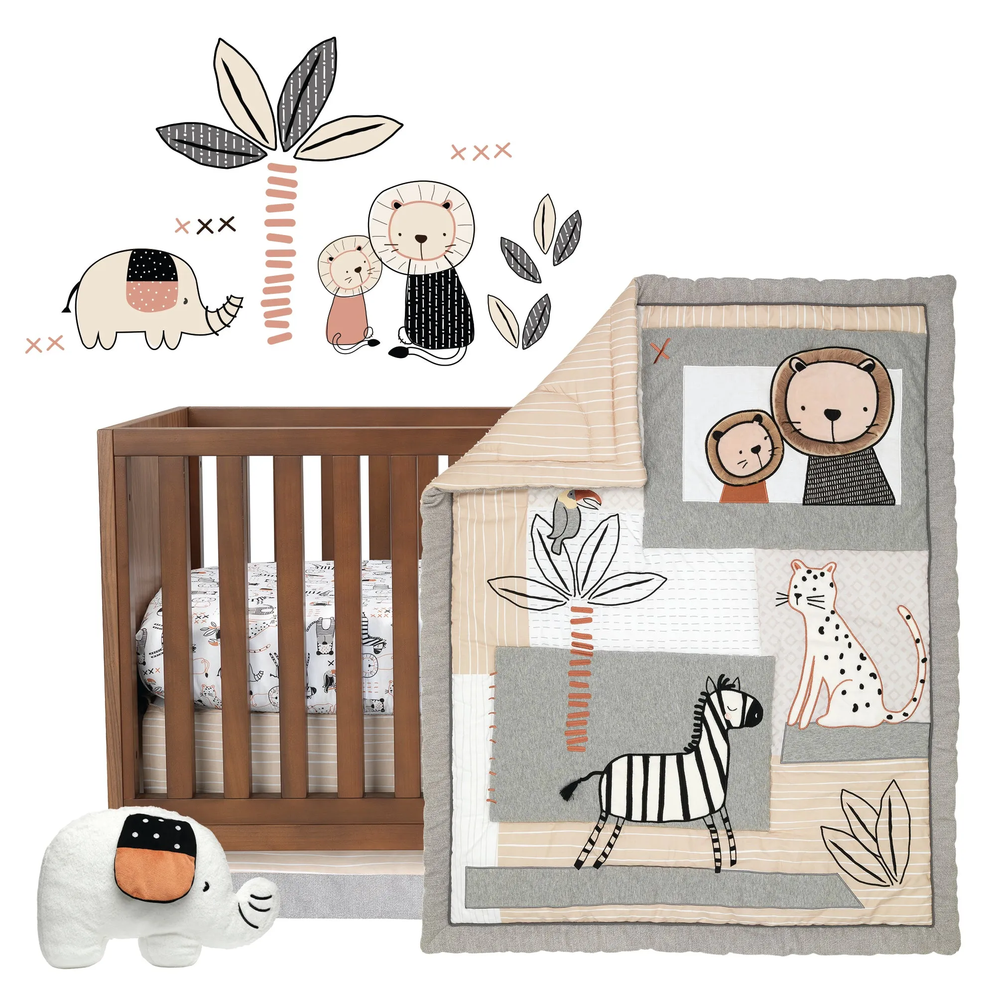 Patchwork Jungle 5-Piece Crib Bedding Set