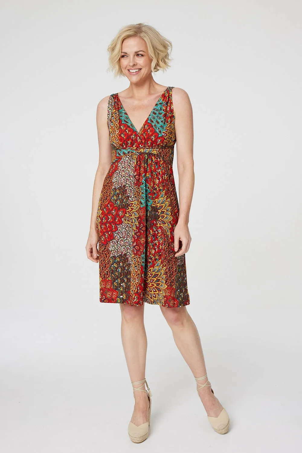 Peacock Print Short Sun Dress