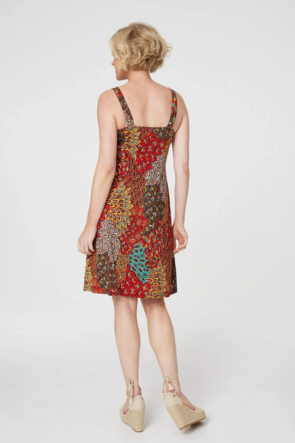 Peacock Print Short Sun Dress