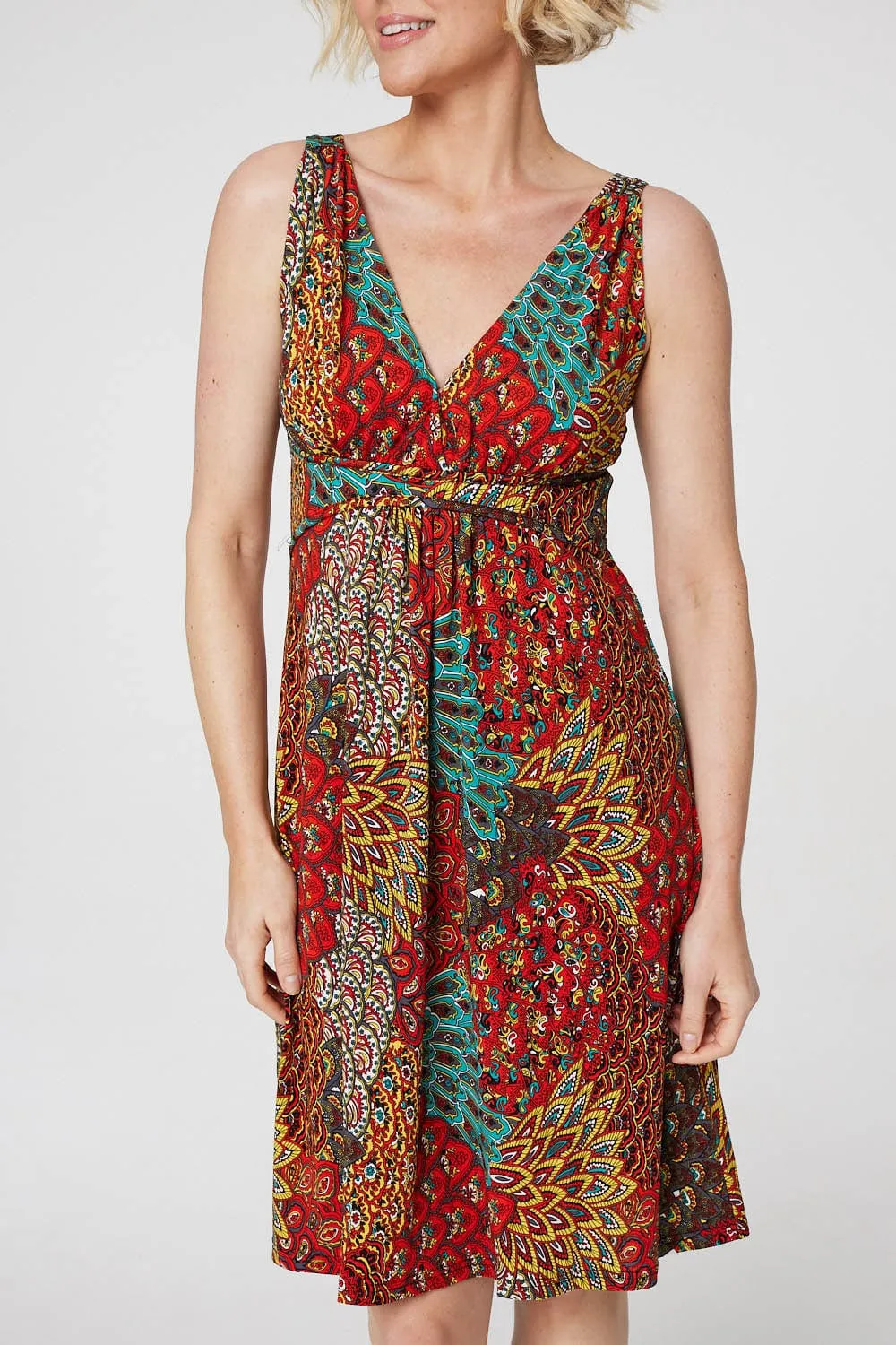 Peacock Print Short Sun Dress