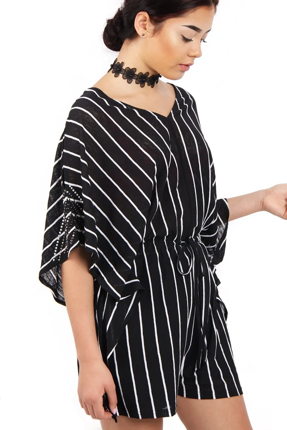 Pin Stripe Oversized Cut Out Summer Holiday Playsuit