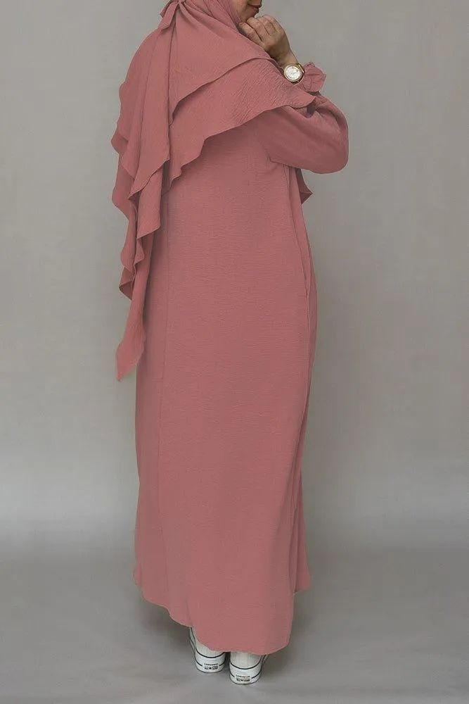 Pinky prayer gown umrah abaya dress non-wrinkling