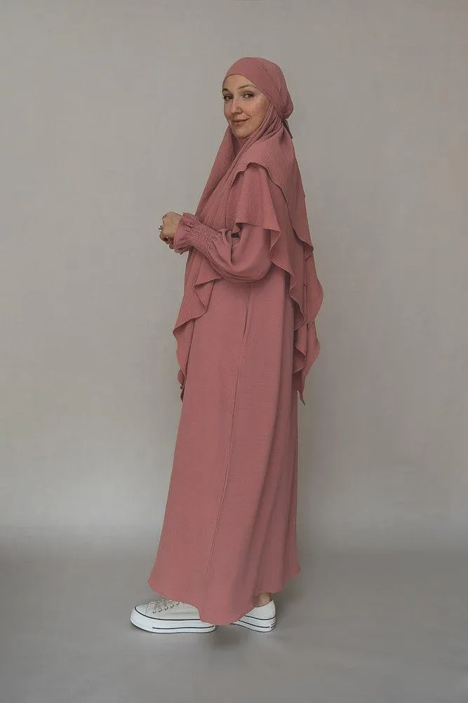 Pinky prayer gown umrah abaya dress non-wrinkling