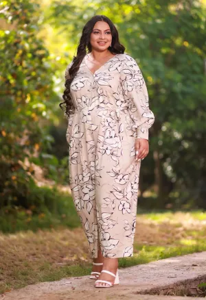 Plus Size Classic Timeless Treasure Beige Jumpsuit