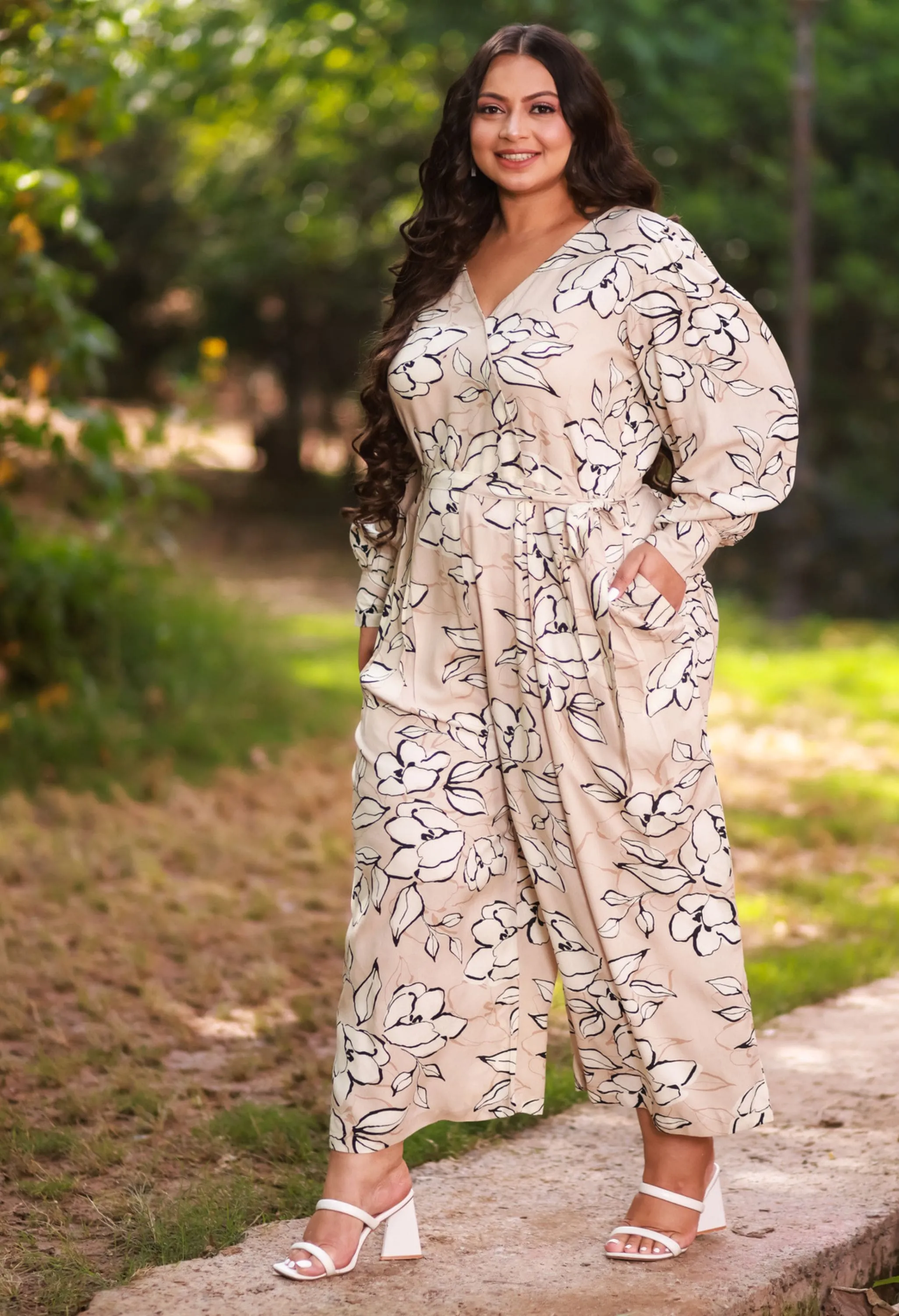 Plus Size Classic Timeless Treasure Beige Jumpsuit