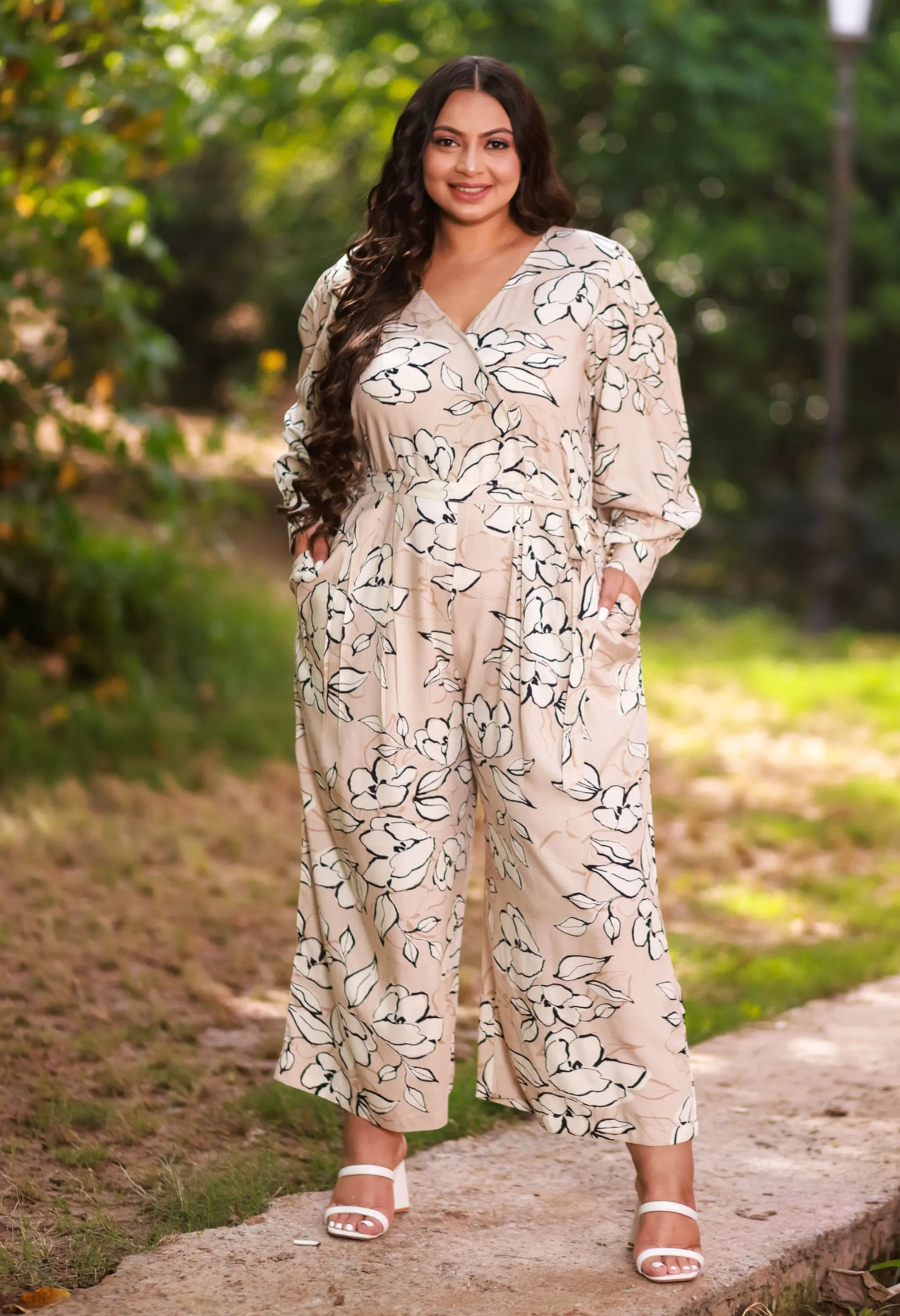 Plus Size Classic Timeless Treasure Beige Jumpsuit