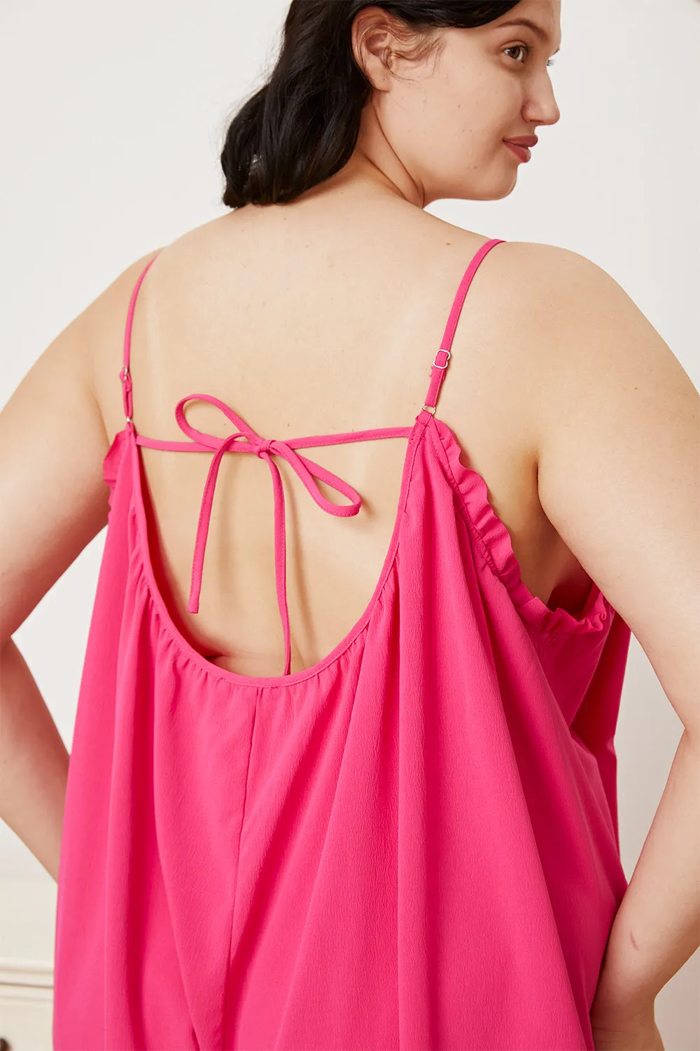 Plus Size Ruffle Trim Tie Back Cami Jumpsuit with Pockets