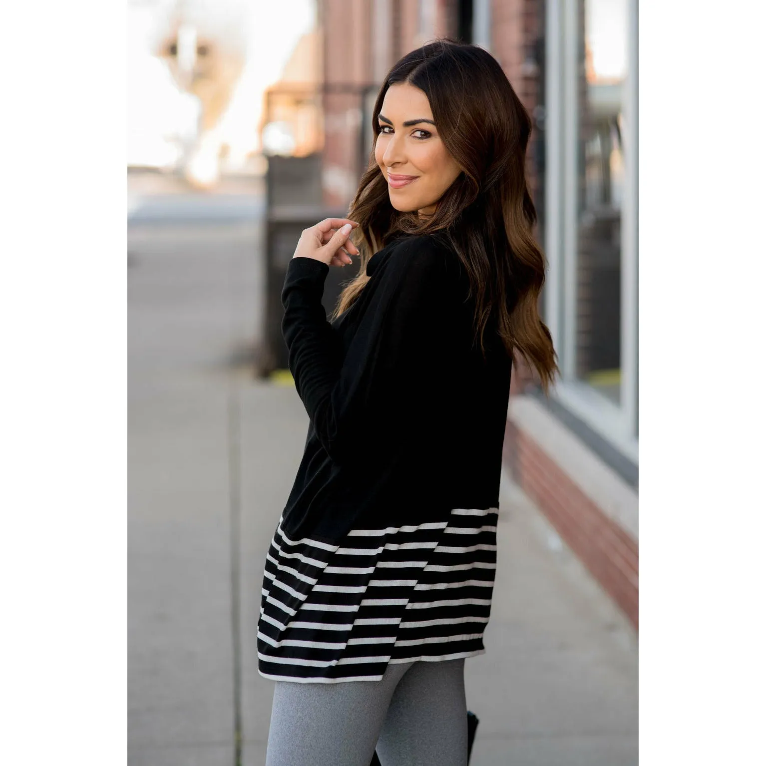 Poncho Style Striped Cowl Neck Sweater