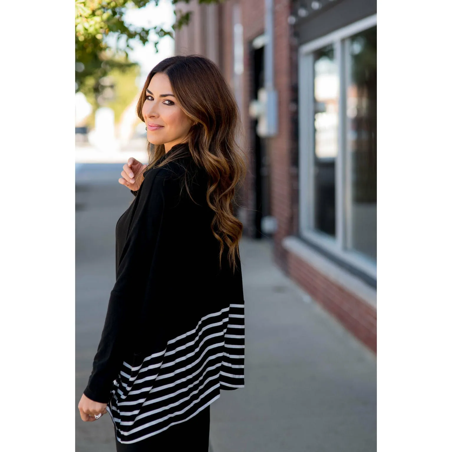 Poncho Style Striped Cowl Neck Sweater