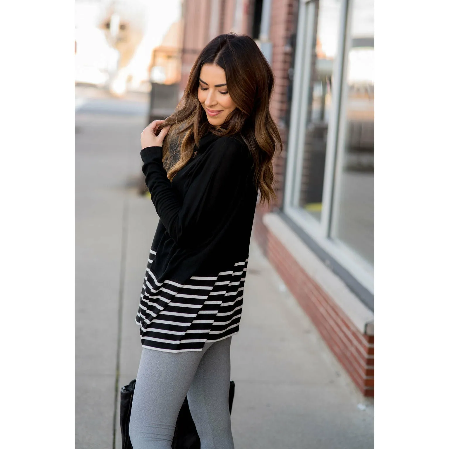 Poncho Style Striped Cowl Neck Sweater