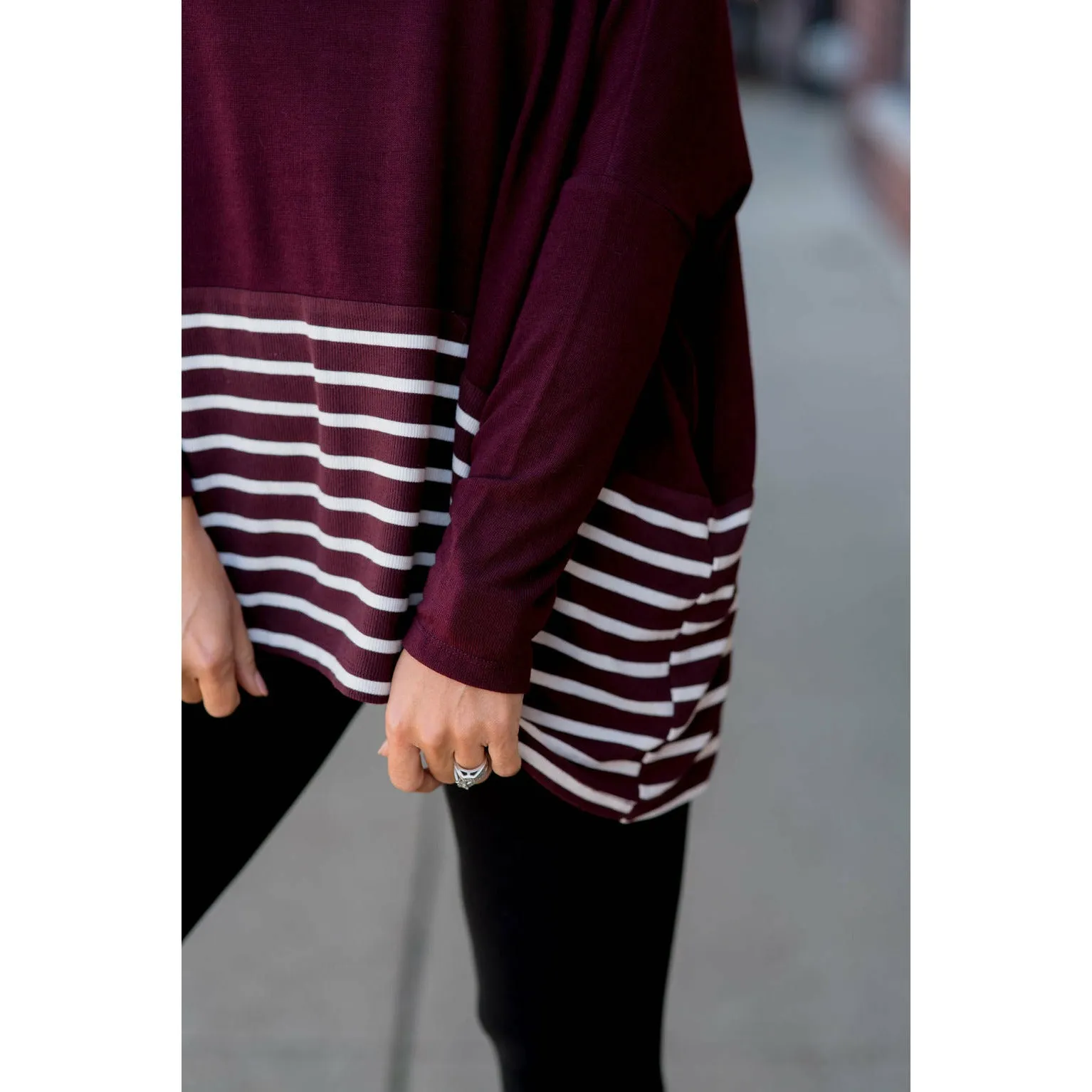 Poncho Style Striped Cowl Neck Sweater