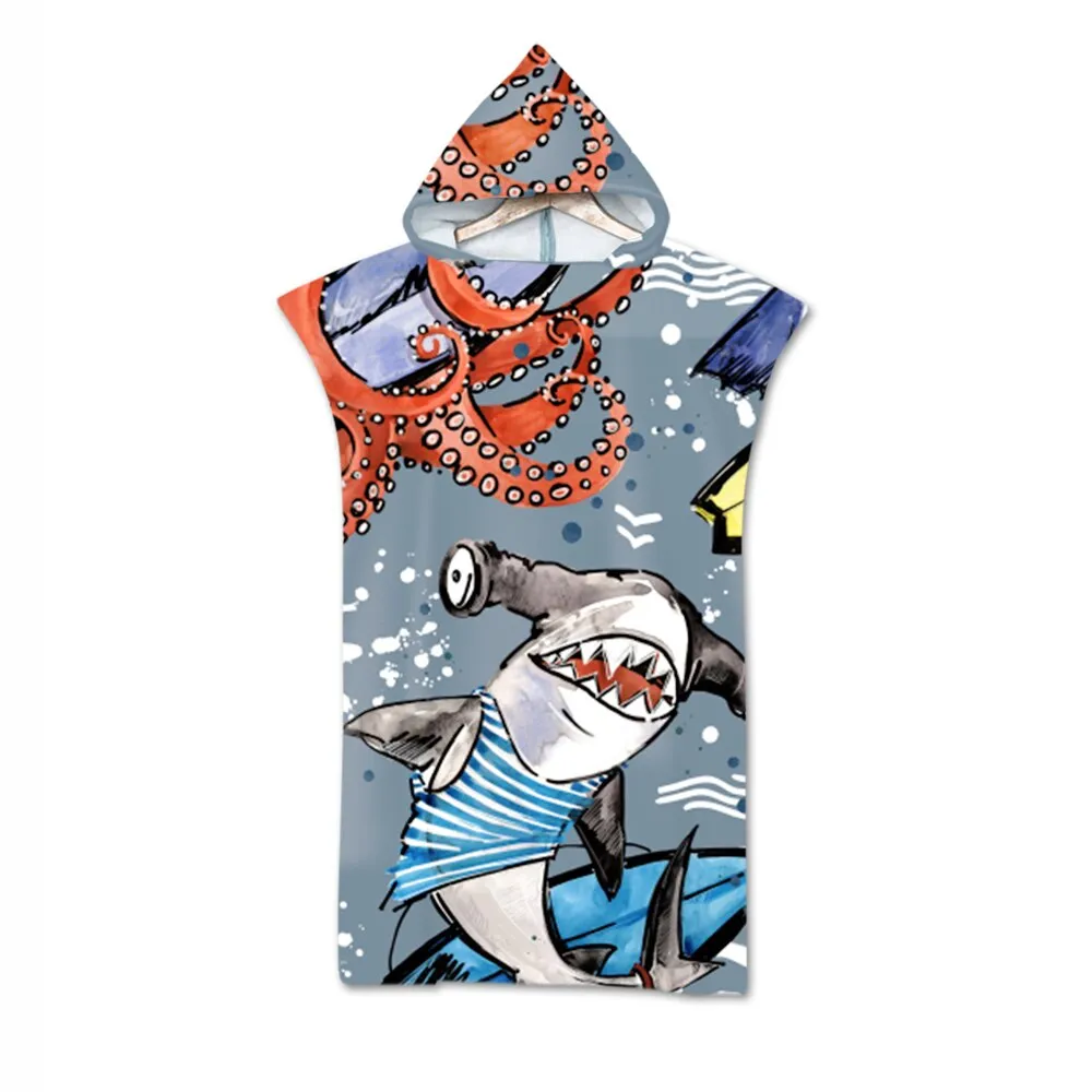 Printed Microfiber Wetsuit Changing Robe Poncho Towel Quick Drying Hooded Beach Towel For Swim Beach Surf Ultralight Bath Towel