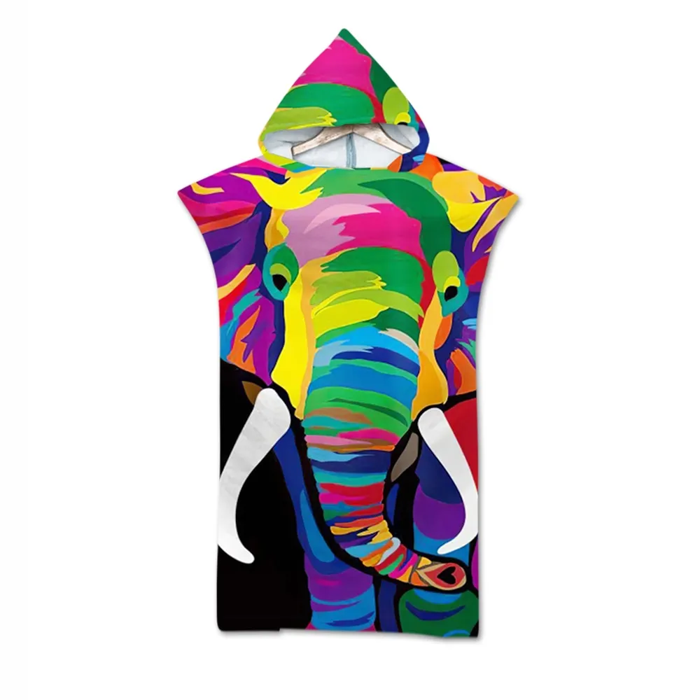 Printed Microfiber Wetsuit Changing Robe Poncho Towel Quick Drying Hooded Beach Towel For Swim Beach Surf Ultralight Bath Towel