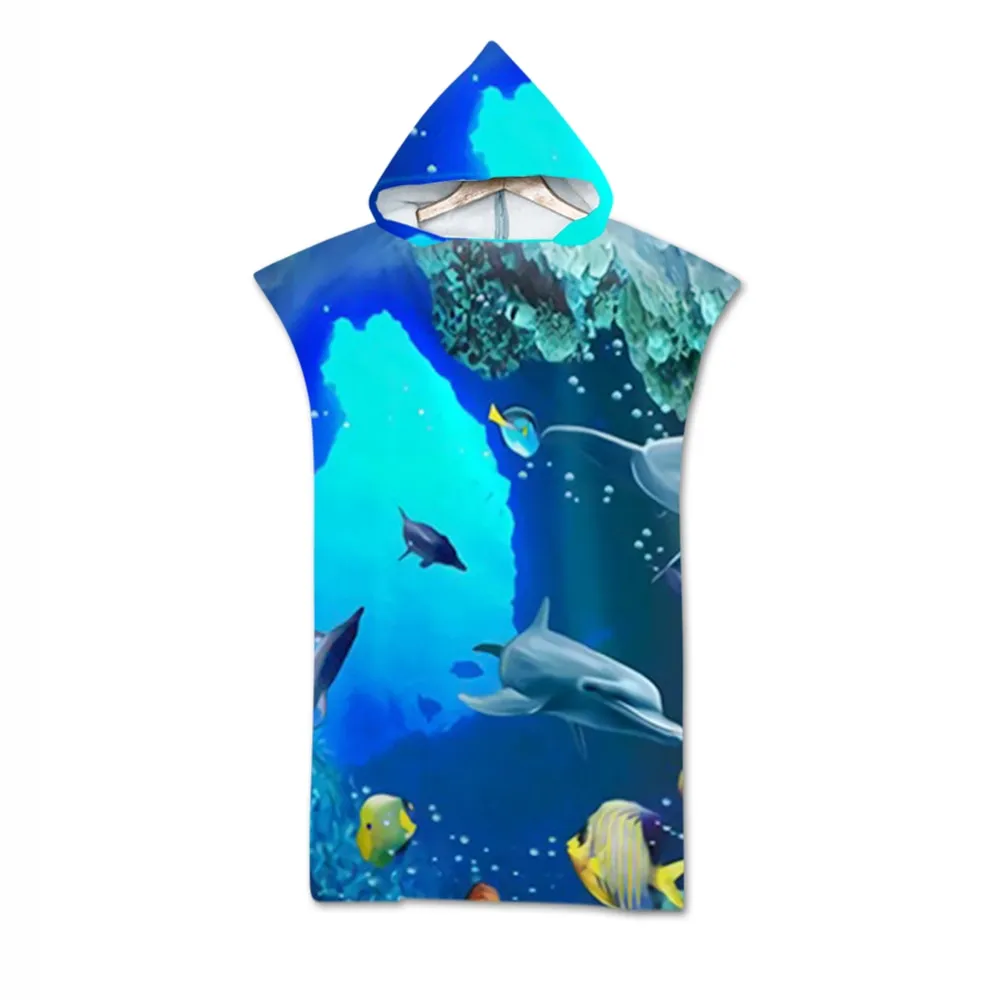 Printed Microfiber Wetsuit Changing Robe Poncho Towel Quick Drying Hooded Beach Towel For Swim Beach Surf Ultralight Bath Towel