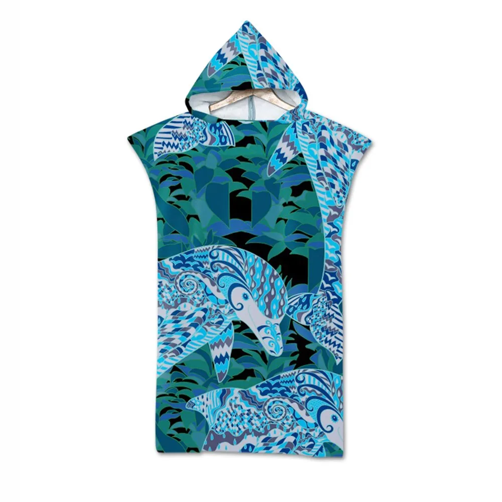 Printed Microfiber Wetsuit Changing Robe Poncho Towel Quick Drying Hooded Beach Towel For Swim Beach Surf Ultralight Bath Towel