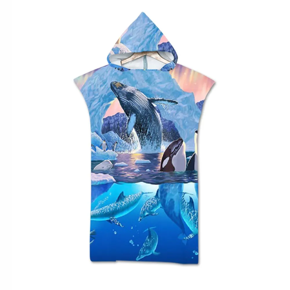 Printed Microfiber Wetsuit Changing Robe Poncho Towel Quick Drying Hooded Beach Towel For Swim Beach Surf Ultralight Bath Towel