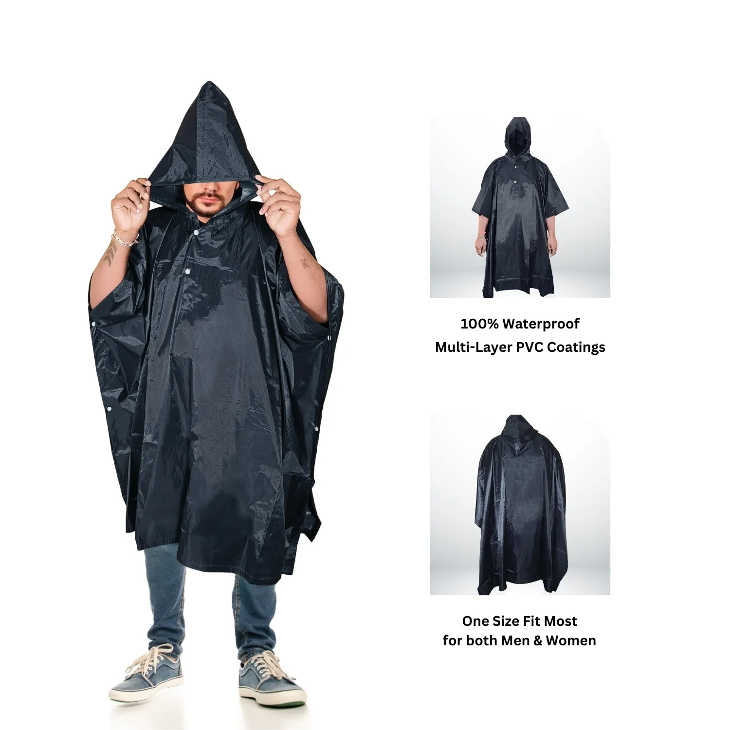 Prokick Polyester PVC Coating Rain Poncho for Men and Women, Free Size