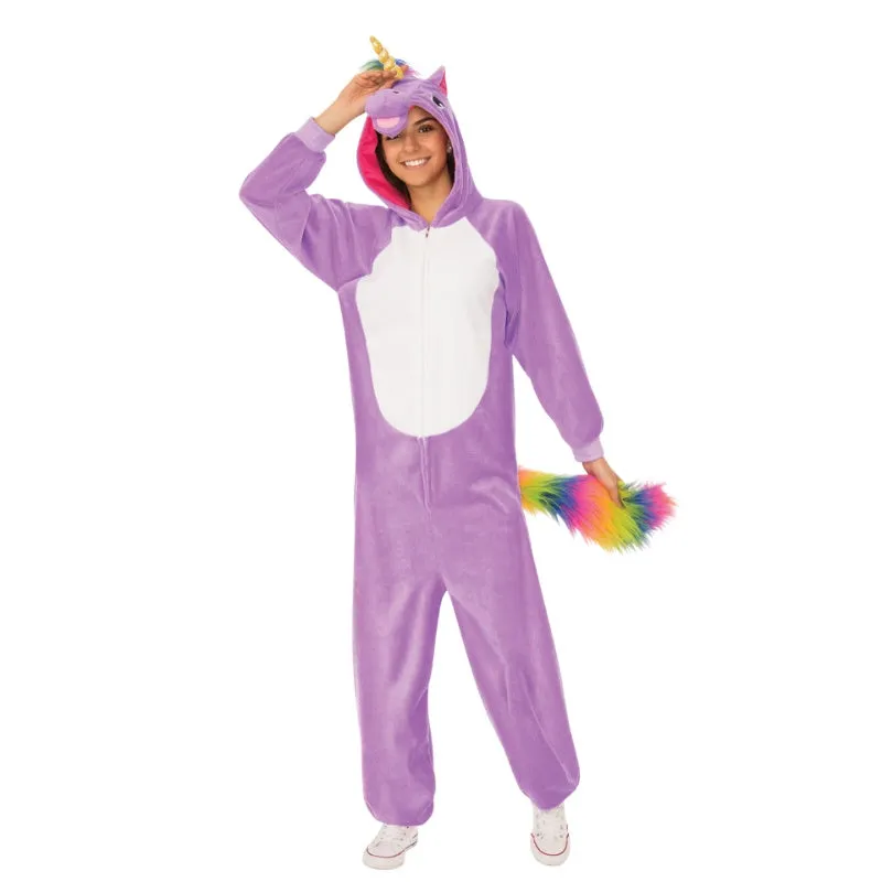 Purple Unicorn Hooded Onesie Costume - Adult