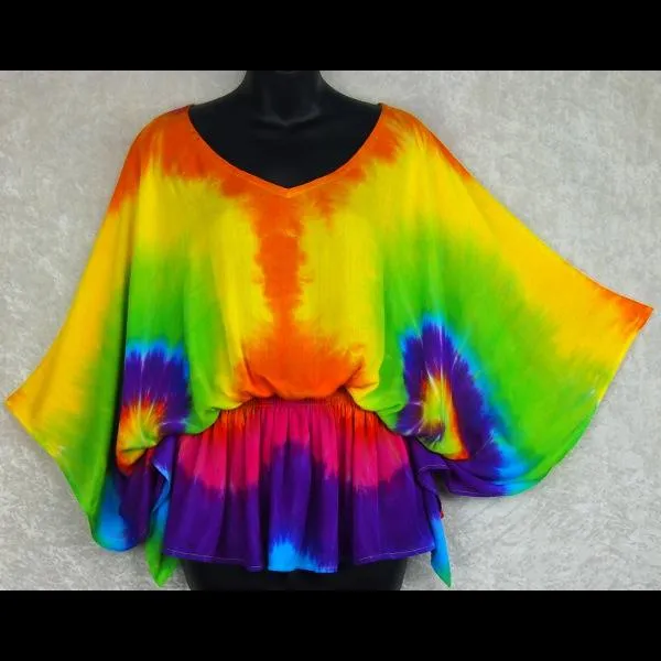 Rainbow Spiral Tie-Dye Butterfly Poncho Top